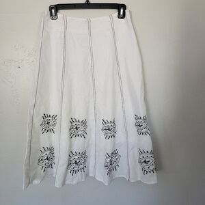 Moa Collection Medium White Midi Skirt Black Stitching Third Eye Print